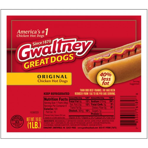 Gwaltney Chicken Hot Dogs, 16 Oz